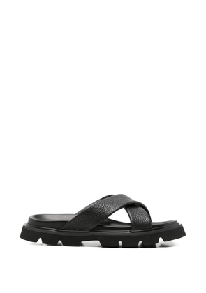 SERGIO MORETTI FIRENZE criss-cross grained leather slippers - Black
