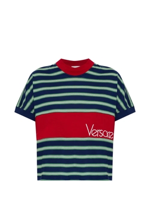 Versace striped logo-embroidered T-shirt - Blue