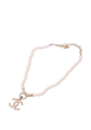 CHANEL Pre-Owned faux pearl and strass CC necklace - Gold