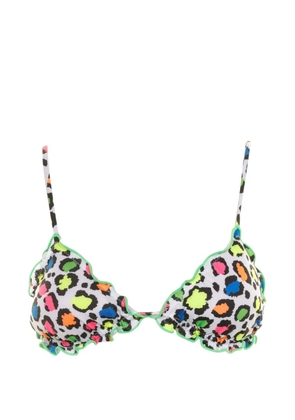 MC2 Saint Barth Sagittarius leopard-print ruffled bikini top - White