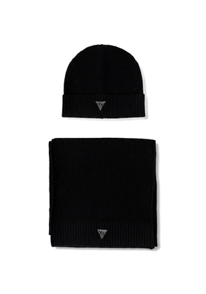 GUESS USA ribbed-knit beanie hat and scarf set - Black