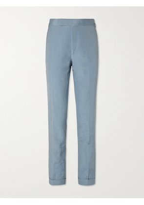 TOM FORD - Shelton Slim-Fit Silk and Linen-Blend Suit Trousers - Men - Blue - IT 40