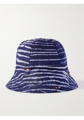 POST-IMPERIAL - Beaded Striped Indigo-Dyed Cotton Bucket Hat - Men - Blue