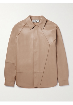 LOEWE - Puzzle Logo-Debossed Leather Overshirt - Men - Neutrals - IT 46