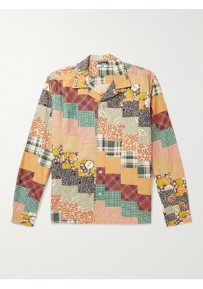 BODE - Diagonal Square Convertible-Collar Patchwork Cotton-Poplin Shirt - Men - Green - M/L