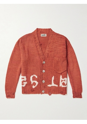 Kartik Research - Distressed Intarsia Cotton Cardigan - Men - Orange - S