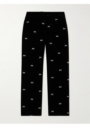 WTAPS - Straight-Leg Embroidered Velour Trousers - Men - Black - S