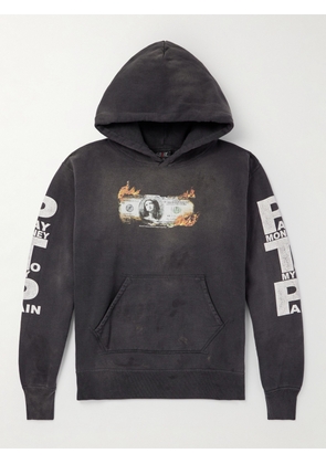 SAINT MXXXXXX - Pay Money to My Pain Distressed Printed Cotton-Jersey Hoodie - Men - Black - S