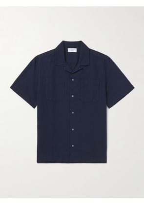 Mr P. - Michael Convertible-Collar Garment-Dyed Cotton and Linen-Blend Twill Shirt - Men - Blue - XS