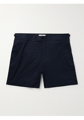 Mr P. - Straight-Leg Mid-Length Seersucker Swim Shorts - Men - Blue - XS