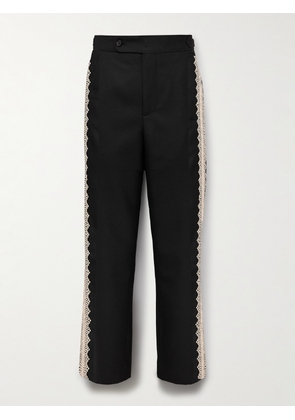 BODE - Straight-Leg Lace-Trimmed Wool Trousers - Men - Black - UK/US 28