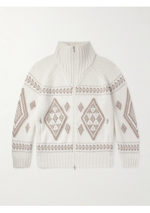 Brunello Cucinelli - Jacquard-Knit Cashmere Zip-Up Cardigan - Men - Neutrals - IT 58