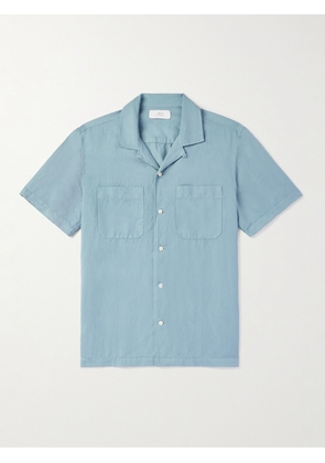 Mr P. - Michael Convertible-Collar Garment-Dyed Cotton and Linen-Blend Twill Shirt - Men - Blue - XS