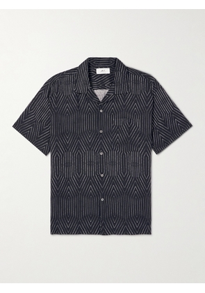 Mr P. - Camp-Collar Printed Linen and Cotton-Blend Shirt - Men - Black - XS