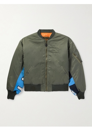 SAINT MXXXXXX - Distressed Padded Jacquard-Panelled Nylon Bomber Jacket - Men - Green - S