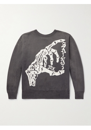 SAINT MXXXXXX - Distressed Printed Cotton-Jersey Sweatshirt - Men - Gray - S