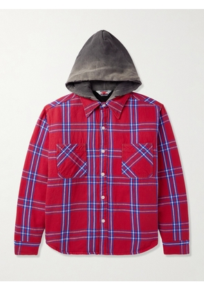 SAINT MXXXXXX - Jersey-Trimmed Padded Checked Cotton-Flannel Hooded Overshirt - Men - Red - S