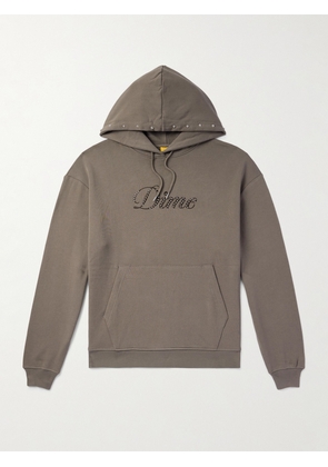 DIME - Logo-Embroidered Crystal-Embellished Cotton-Jersey Hoodie - Men - Brown - S