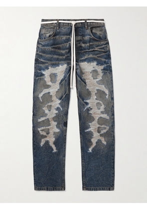 RRR123 - Fathers Engine Slim-Fit Straight-Leg Belted Distressed Jeans - Men - Blue - UK/US 30
