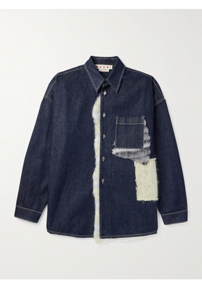 Marni - Panelled Mohair-Blend and Denim Shirt - Men - Blue - IT 44