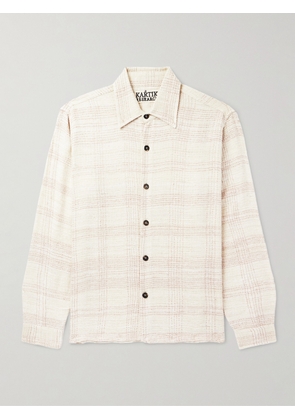 Kartik Research - Checked Kantha Silk-Gauze Overshirt - Men - Neutrals - S