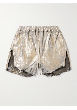 Rick Owens - Blister Straight-Leg Frayed Metallic Megacrust Stretch-Denim Drawstring Shorts - Men - Gold - IT 46