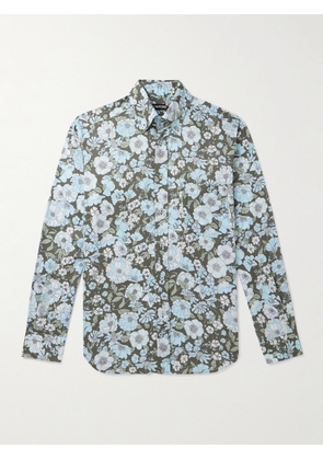 TOM FORD - Button-Down Collar Floral-Print Lyocell Shirt - Men - Blue - EU 39