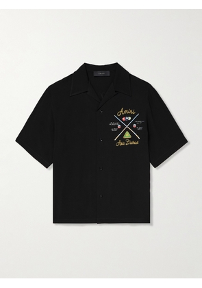 AMIRI - Pool Cue Convertible-Collar Logo-Print Matte-Satin Shirt - Men - Black - XS