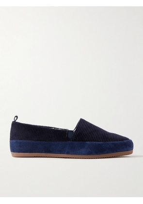 Mulo - Shearling-Lined Suede-Trimmed Cotton-Corduroy Loafers - Men - Blue - UK 6