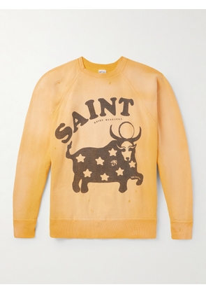 SAINT MXXXXXX - Distressed Printed Cotton-Jersey Sweatshirt - Men - Yellow - S