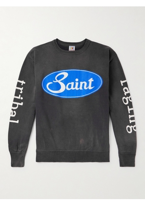 SAINT MXXXXXX - Logo-Print Distressed Cotton-Jersey Sweatshirt - Men - Gray - S