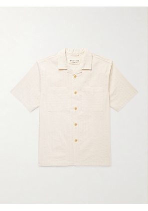 MILES LEON - Rosa Camp-Collar Striped Tumbled Cotton and Linen-Blend Shirt - Men - Neutrals - S