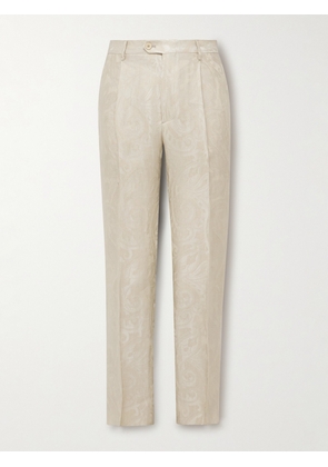 ETRO - Straight-Leg Pleated Paisley-Jacquard Linen-Blend Suit Trousers - Men - Neutrals - IT 48