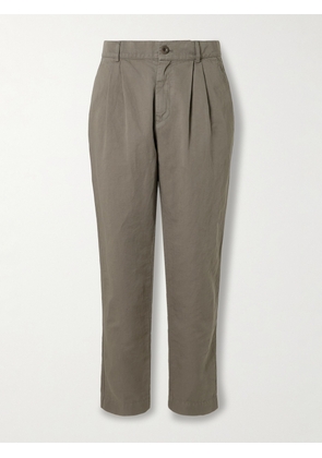 Mr P. - Steve Slim-Fit Pleated Organic Cotton and Linen-Blend Twill Trousers - Men - Green - 28