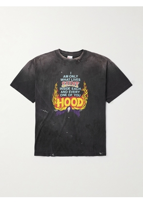 SAINT MXXXXXX - Neighborhood Distressed Paint-Splattered Printed Cotton-Jersey T-Shirt - Men - Gray - S