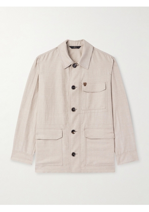 Brioni - Logo-Appliquéd Wool, Linen and Silk-Blend Overshirt - Men - Neutrals - S