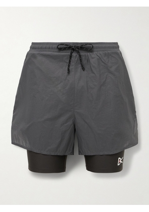 DISTRICT VISION - Straight-Leg Layered Logo-Print Shell and Stretch-Recycled Jersey Drawstring Shorts - Men - Gray - S
