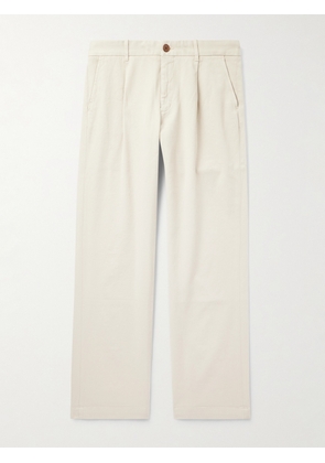 Mr P. - Edward Straight-Leg Pleated Cotton-Blend Cavalry Twill Trousers - Men - Gray - 28