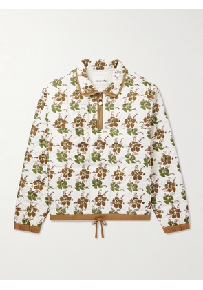 Story mfg. - Mineral Floral-Print Quilted Organic Cotton-Poplin Half-Zip Sweatshirt - Men - Green - S