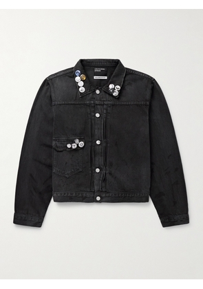 Enfants Riches Déprimés - Appliquéd Distressed Panelled Denim Jacket - Men - Gray - S