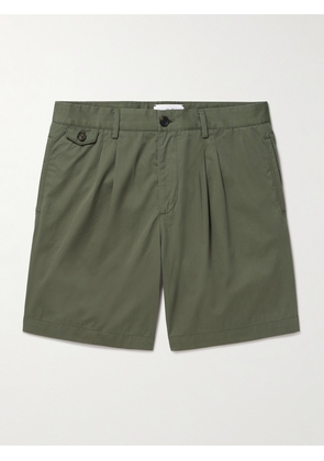Mr P. - Straight-Leg Pleated Organic Cotton-Poplin Shorts - Men - Green - 28