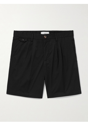 Mr P. - Straight-Leg Pleated Organic Cotton-Poplin Shorts - Men - Black - 28