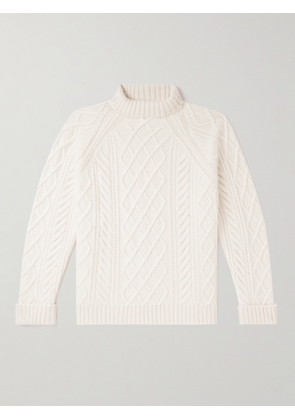 Purdey - Cable-Knit Cashmere and Linen-Blend Rollneck Sweater - Men - Neutrals - S