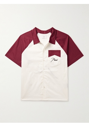 RHUDE - Camp-Collar Two-Tone Logo-Embroidered Cotton-Poplin Shirt - Men - White - XS