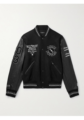 AMIRI - Appliquéd Embroidered Wool-Blend Twill and Leather Varsity Jacket - Men - Black - IT 46