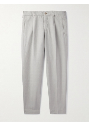 Slowear - Tapered Cropped Pleated Chinolino Trousers - Men - Gray - IT 44