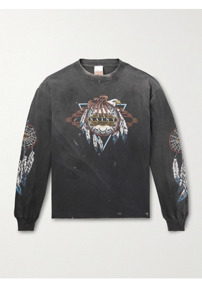 SAINT MXXXXXX - TEFLON DISCO Distressed Printed Cotton-Jersey T-Shirt - Men - Black - S