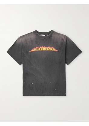 SAINT MXXXXXX - Obliterate Printed Distressed Cotton-Jersey T-Shirt - Men - Gray - S