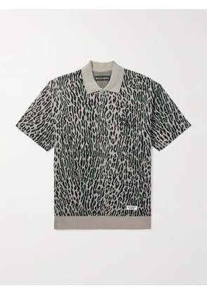 WACKO MARIA - Logo-Embroidered Leopard Cotton-Jacquard Polo Shirt - Men - Gray - S