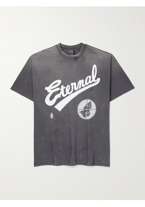 SAINT MXXXXXX - Fear of God Distressed Printed Cotton-Jersey T-Shirt - Men - Black